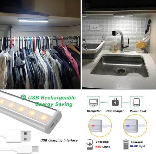 Miniatura 7 de LDOPTO Luces inalámbricas para debajo del gabinete, paquete de 4, luces recargables con control remoto, luces LED regulables para armario, luces
