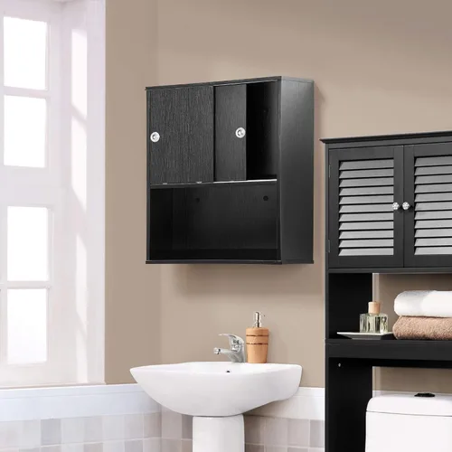 Miniatura 9 de BarberPub Estación de champú de peluquería montado en la pared Gabinete de almacenamiento Salón de belleza Equipo de spa para peluquería tienda Negro