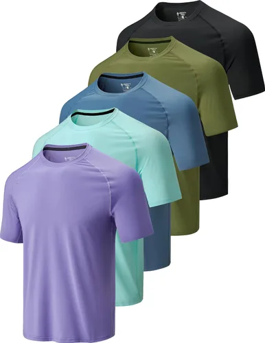 Miniatura 23 de Paquete de 5 camisetas de manga corta para hombre con cuello redondo y de secado rápido Camisetas atléticas para correr, entrenar en el gimnasio