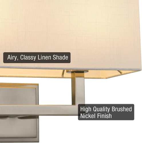 Miniatura 2 de Kira Home Haven - Lámpara de pared moderna de 16 pulgadas, 2 luces + pantalla rectangular de tela blanca, acabado de níquel cepillado