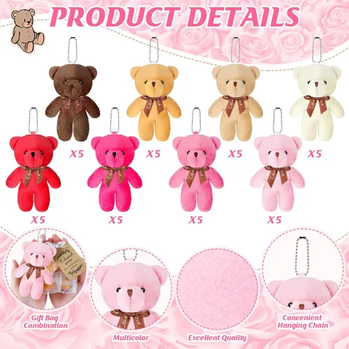 Miniatura 3 de Fumete 40 juegos de osos para baby shower de 4.7 pulgadas, osos pequeños a granel, osos de peluche, llavero pequeño, adornos colgantes con bolsa