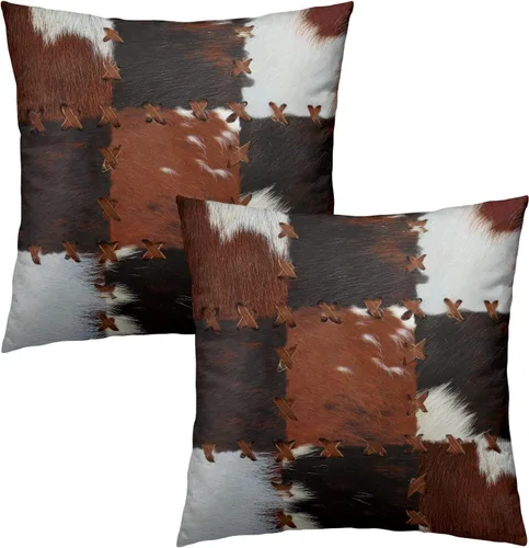 Miniatura 2 de Giwawa 2 fundas de almohada de piel de vacuno, 18 x 18 pulgadas, estilo occidental, sin cuero, con estampado de piel de animal, funda de almohada