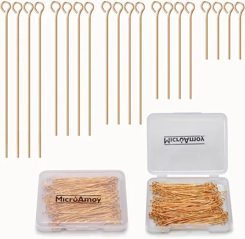 Miniatura 12 de Alfileres de cabeza plana llenos de oro de 18 quilates, 50 mm (1.96 pulgadas), 100 piezas, suministros para hacer joyas de aretes y pulseras, sin