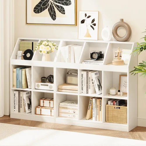 Miniatura 8 de NELYE Estantería de almacenamiento de madera de 6 cubos, gabinete abierto de 11 pulgadas, organizador simple y moderno para oficina en casa, sala