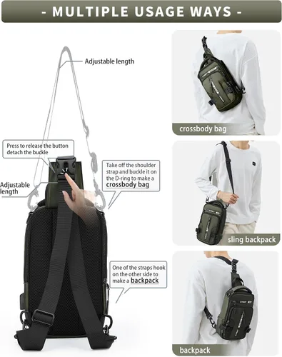 Miniatura 43 de Mochila cruzada pequeña negra para hombre y mujer, H-Negro, S, Moda