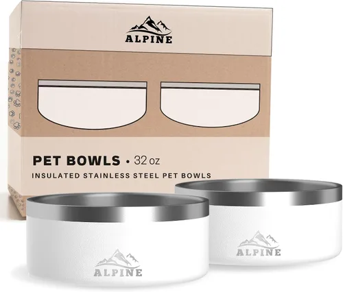 Miniatura 11 de Alpine Juego de 2 cuencos de acero inoxidable para perros, antideslizantes, cuenco de metal para mascotas para alimentos y agua, aislamiento de Azul