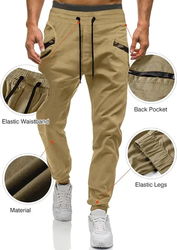 Miniatura 5 de JMIERR Pantalones deportivos de moda para hombre, pantalones cargo de sarga de algodón casuales con cordón