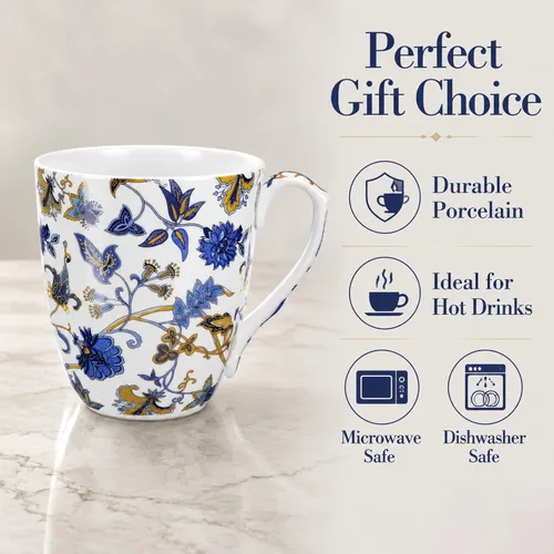 Miniatura 2 de Taza de café floral de porcelana de hueso de 14 onzas con asa, elegante taza de café, té, regalos de cumpleaños de Navidad para mujeres, hombres