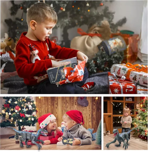 Miniatura 7 de Juguetes de dinosaurio de control remoto para niños robot electrónico de dinosaurio con luz LED y rugido 2.4Ghz simulación RC Velociraptor juguetes