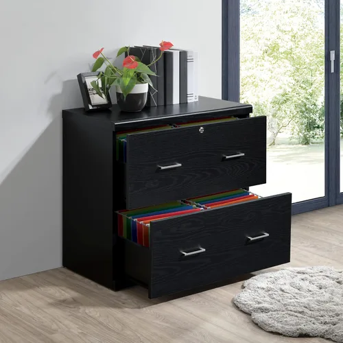 Miniatura 2 de OSP Home Furnishings Alpine Archivador de 2 cajones con cajón superior de bloqueo y sistema de fijación de bloqueo, lateral, color negro