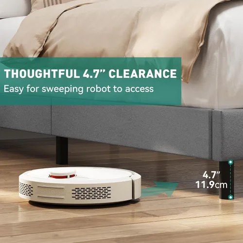 Miniatura 5 de YITAHOME Base de cama Queen con puertos tipo C y USB, plataforma tapizada de lino con cabecera de almacenamiento de lino, no necesita somier, sin