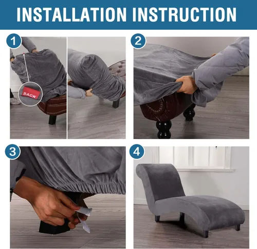 Miniatura 7 de H.VERSAILTEX Funda de Terciopelo para Chaise Lounge, Funda de Chaise sin Brazos de Lujo para Sala de Estar, Lavable a Máquina, Gris