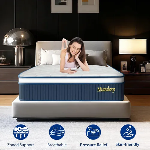 Miniatura 6 de Colchón híbrido tamaño individual de 12 pulgadas, firmeza media con espuma viscoelástica y resortes ensacables para aliviar la presión, soporte