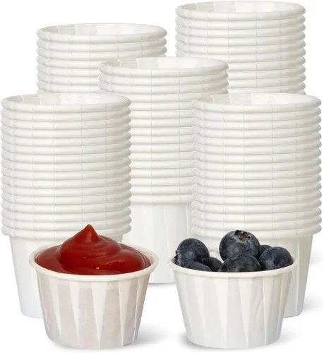 Miniatura 10 de Fit Meal Prep [Paquete de 500] Vasos de papel tratado de 0.75 onzas para porciones de soufflé para muestras de condimentos para medir gelatina shots