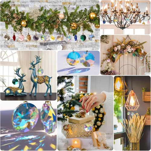 Miniatura 5 de 12 piezas de adornos de bolas de Navidad de cristal de vidrio, 1.18" mini redondas prisma de flores, adorno para colgar para árbol de Navidad