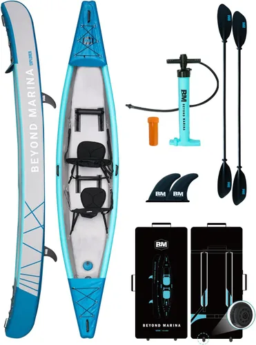 Miniatura 9 de BEYOND MARINA Inflatable Kayak 1 & 2 & 3 Person Adult- Full Drop Stitch Kayak with Aluminum Paddles, Seats, Footrests, Pump, Fins