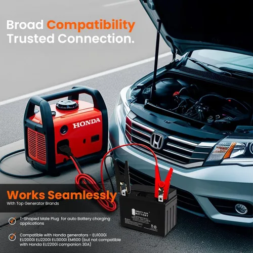 Miniatura 4 de Journeyman-Pro - Cables de carga de batería CC tipo T compatibles con generador Honda 14AWG 15A 12VDC con abrazaderas aisladas, cable de 3.6 m