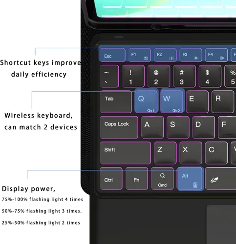 Miniatura 5 de Funda de teclado para Samsung Galaxy Tab S10 FE+ Plus de 13.1 pulgadas 2025: modo DEX con un solo clic, retroiluminación arcoíris, trackpad