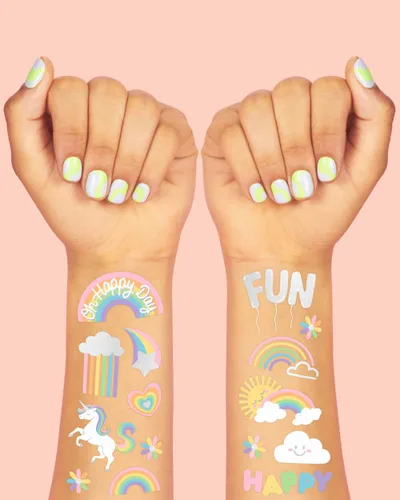 Miniatura 3 de xo, Fetti Tatuajes temporales de arcoíris - 46 estilos de purpurina Suministros para fiesta de cumpleaños de unicornio, baby shower, recuerdos