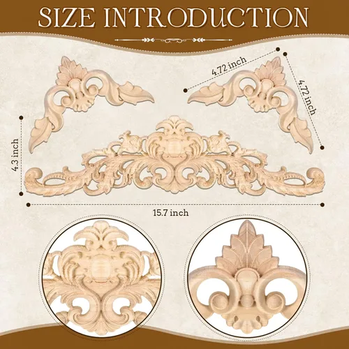 Miniatura 3 de Onlays y apliques decorativos de madera para muebles - Apliques de moldura tallada DIY para cama, puerta, gabinete, armario - 15.7 x 4.3 pulgadas