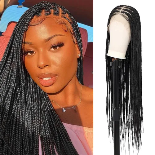 Miniatura 9 de Pelucas trenzadas Fecihor para mujeres, pelucas delanteras de encaje sin nudos con cabello de bebé, trenza tipo "box", 13x8 pulgadas, pelucas