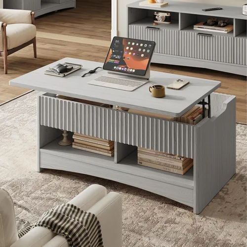 Miniatura 7 de Amada - Mesa de centro elevable con almacenamiento, mesa central moderna con compartimento oculto, mesas de centro rectangulares para sala de estar