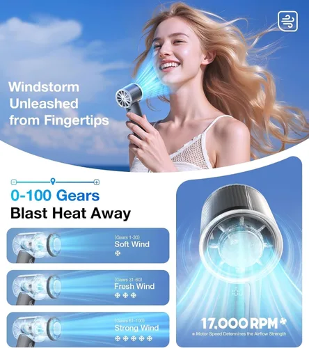 Miniatura 4 de TORRAS COOLiFY iva - Ventilador de mano con enfriador de hielo, velocidad ajustable de 0 a 100, súper mini ventilador portátil potente de 5000 mAh