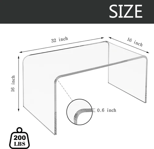 Miniatura 3 de Premium Mesa de Café de Acrílico de 32", Mesa de Café de Lucite Transparente para Sala de Estar, Mesa Central de Plexiglás Rectangular con Cascada