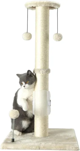 PEEKAB Poste rascador para gatos de 32 pulgadas de alto, postes rascadores de cuerda de sisal con bola colgante y cepillo de auto-masaje, rascador