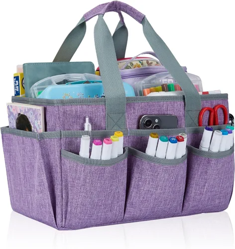 Miniatura 11 de Bolsa Tote para Manualidades, Organizador de Arte, Caddy de Suministros de Limpieza, Bolsa de Transporte con Asa para Múltiples Propósitos, Caddy