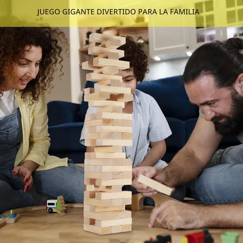 Miniatura 6 de Juego de Torre Tambaleante, Juegos al Aire Libre para Adultos y Niños, Más de 3.3 Pies, 60 Piezas Premium de Juegos de Apilamiento de Madera