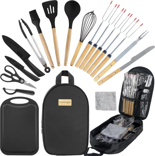 Miniatura 10 de Accesorios de camping, juego de utensilios de cocina, juego de utensilios de cocina portátiles para campamento al aire libre, equipo esencial