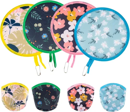 Miniatura 17 de Ventilador de mano plegable redondo de 4 estilos de flores de animales, ventilador plegable japonés plegable de mano, ventilador de refrigeración