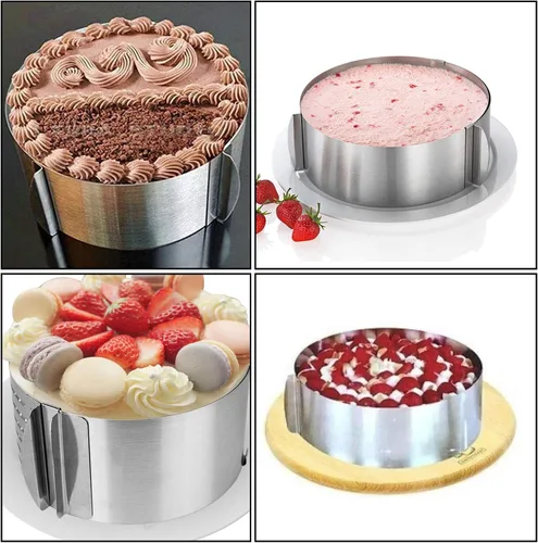 Miniatura 4 de Juego de 2 anillos de acero inoxidable ajustables de 6 a 12 pulgadas, moldes redondos para tartas, moldes de mousse, moldes circulares