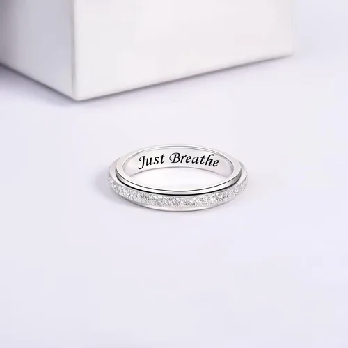 Miniatura 26 de Sterling Silver Spinner Fidget Ring Anti Anxiety Worry Relieving Boredom ADHD Autism Band Ring for Women Men