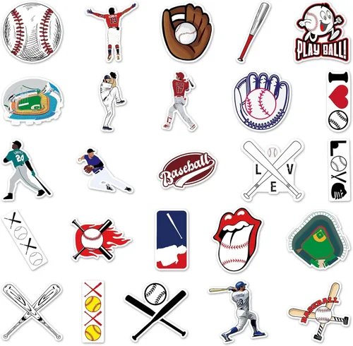 Miniatura 3 de JOICEE 50 calcomanías de béisbol, tatuajes de béisbol de vinilo impermeables para niños, adolescentes, niños y adultos, calcomanías deportivas