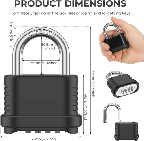 Miniatura 2 de 6 Pack Outdoor Combination Lock Weatherproof, 4 Digit Heavy Duty Combo Lock, Resettable Combination Padlocks for Outdoor Use - Suitable for Gate
