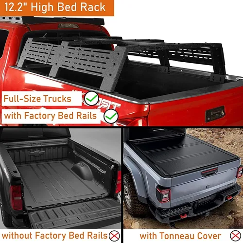Miniatura 2 de Hooke Road - Barra de cama alta de 12.2" para camionetas de tamaño completo con rieles de cama - Compatible con Toyota Tundra 07-23 y Toyota Tacoma