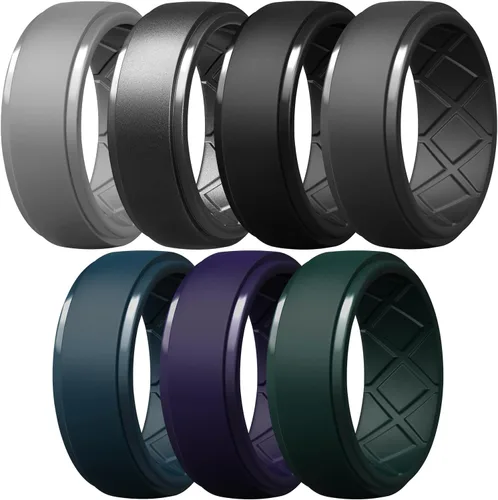 Miniatura 100 de Egnaro - Anillos de silicona para hombre, 25/64 pulgadas (10 mm) de ancho y 3/32 pulgadas (2.5 mm) de grosor, alianzas de boda de goma, paquete