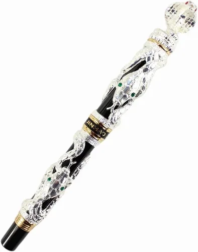 Miniatura 2 de Gullor Bolígrafo Rollerball Negro y Plata Antigua Serpiente Patrón 3D (blanco y negro)