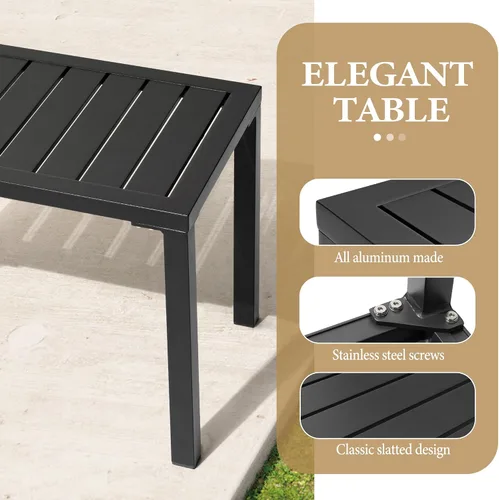 Miniatura 5 de Crestlive Products Mesa auxiliar para exteriores, mesa auxiliar rectangular de aluminio, mesa de café para patio pequeño para interiores y Negro