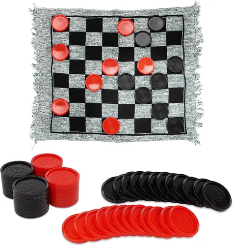 Miniatura 9 de Win SPORTS Juego de damas gigantes 3 en 1, Super Tic Tac Toe, incluye alfombra reversible con 24 damas, actividad interior y exterior para niños
