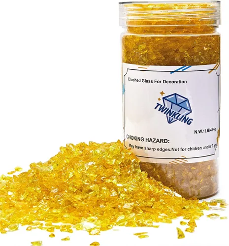 TWINKLING Grava de vidrio de alto brillo con destellos, vidrio roto, chips de gemas de fuego, vidrio triturado para chimenea, manualidades de