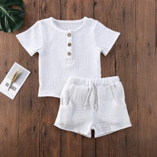 Miniatura 42 de fhutpw Conjunto de 2 piezas de ropa de verano para bebés, camiseta de manga corta, cintura elástica, pantalones cortos para niños pequeños