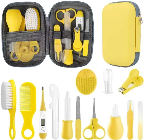 Kit de aseo para bebé, juego de cuidado de seguridad para bebé con cepillo de pelo, peine, cortaúñas, aspirador nasal, kit de artículos esenciales