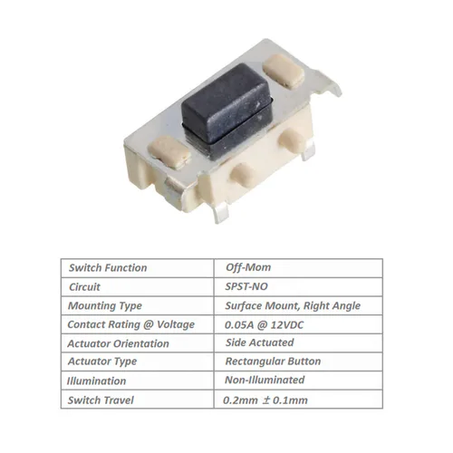 Miniatura 2 de Interruptor táctil de 0.118x0.236 in 2Pin Tact Interruptor de botón lateral actuador con soporte Montaje en superficie Micro Touch Switch Momentary
