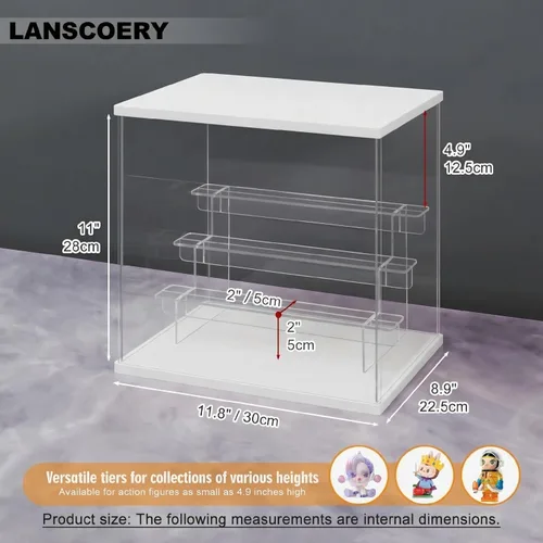 Miniatura 6 de LANSCOERY Vitrina acrílica con luz LED, caja de exhibición de 4 niveles para coleccionables y figuras de acción, organizador transparente a prueba