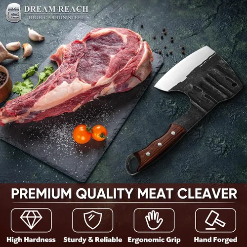 Miniatura 2 de Dream Reach Cuchillo para cortar carne, cuchillo para cortar carne, cuchillo de carnicero resistente hecho a mano con funda, picadora de espiga