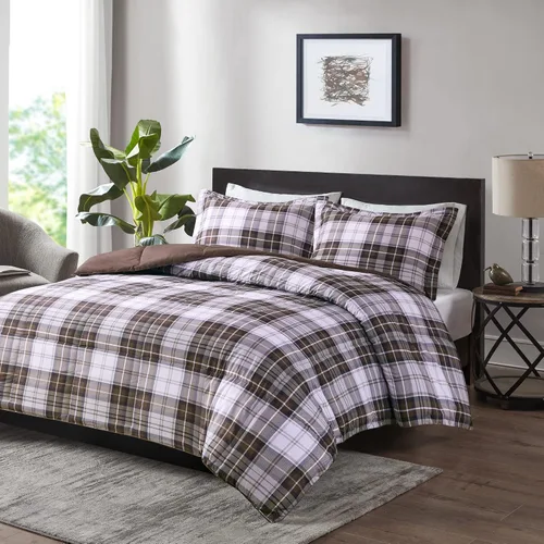 Madison Park Essentials - Edredón a cuadros Parkston, funda a juego, funda 3M Scotchguard antimanchas, hipoalergénico, juego de ropa de cama para