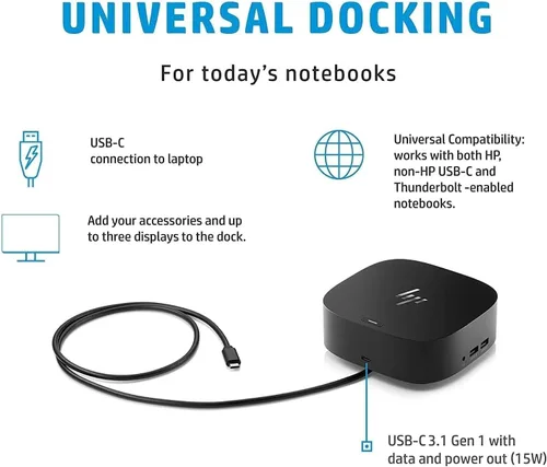 Miniatura 4 de HP USB-C Essential Dock G5 – Estación de acoplamiento multipuerto con USB-C, HDMI, DisplayPort, Ethernet Incluye base Dockztorm